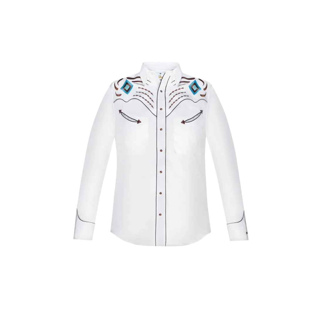 Rangers Usa Men's Western Southwest Embroidery White Shirt