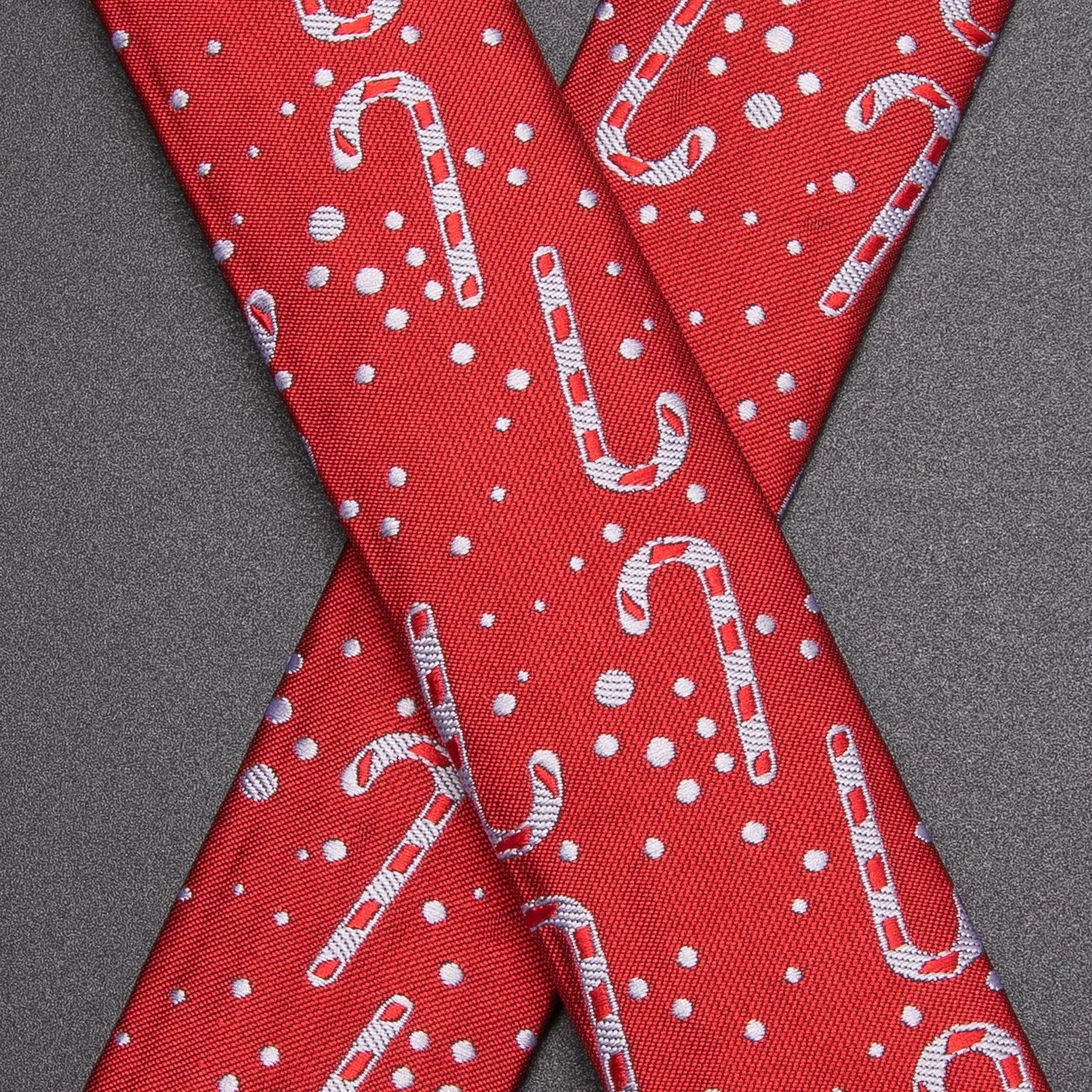 Red Christmas Candy Cane Suspender Bowtie Hanky Cufflinks Set