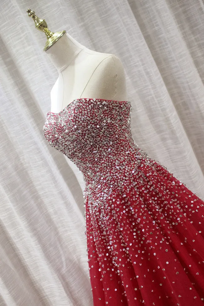 Red Sparkle Prom Dress , Handmade Charming Formal Gown, Prom Dress