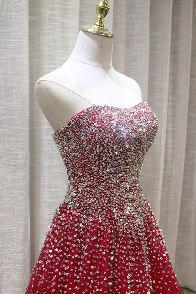 Red Sparkle Prom Dress , Handmade Charming Formal Gown, Prom Dress