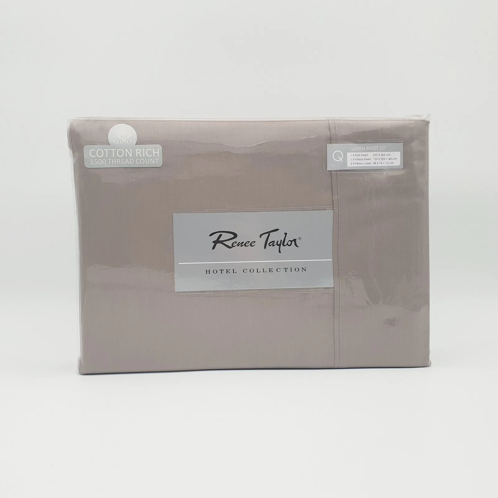 Renee Taylor 1500 Thread Count Pure Soft Cotton Blend Flat & Fitted Sheet Set Stone King