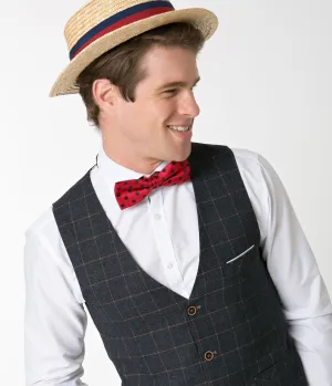 Retro Style Red & Black Polka Dot Bow Tie & Pocket Square