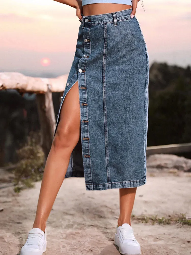 Sexy Streetwear Button Denim Skirt – High Waist Bodycon Autumn Winter