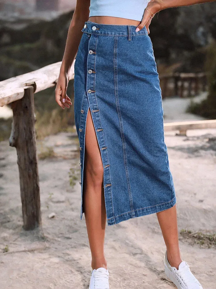 Sexy Streetwear Button Denim Skirt – High Waist Bodycon Autumn Winter