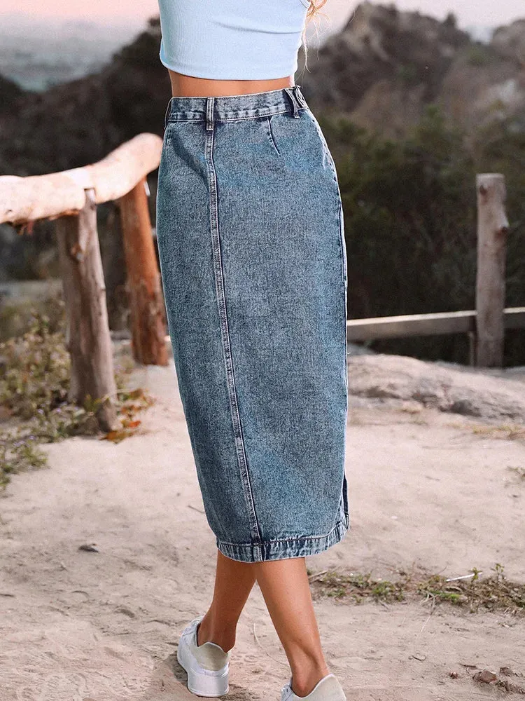 Sexy Streetwear Button Denim Skirt – High Waist Bodycon Autumn Winter