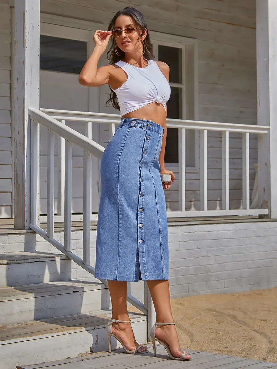 Sexy Streetwear Button Denim Skirt – High Waist Bodycon Autumn Winter