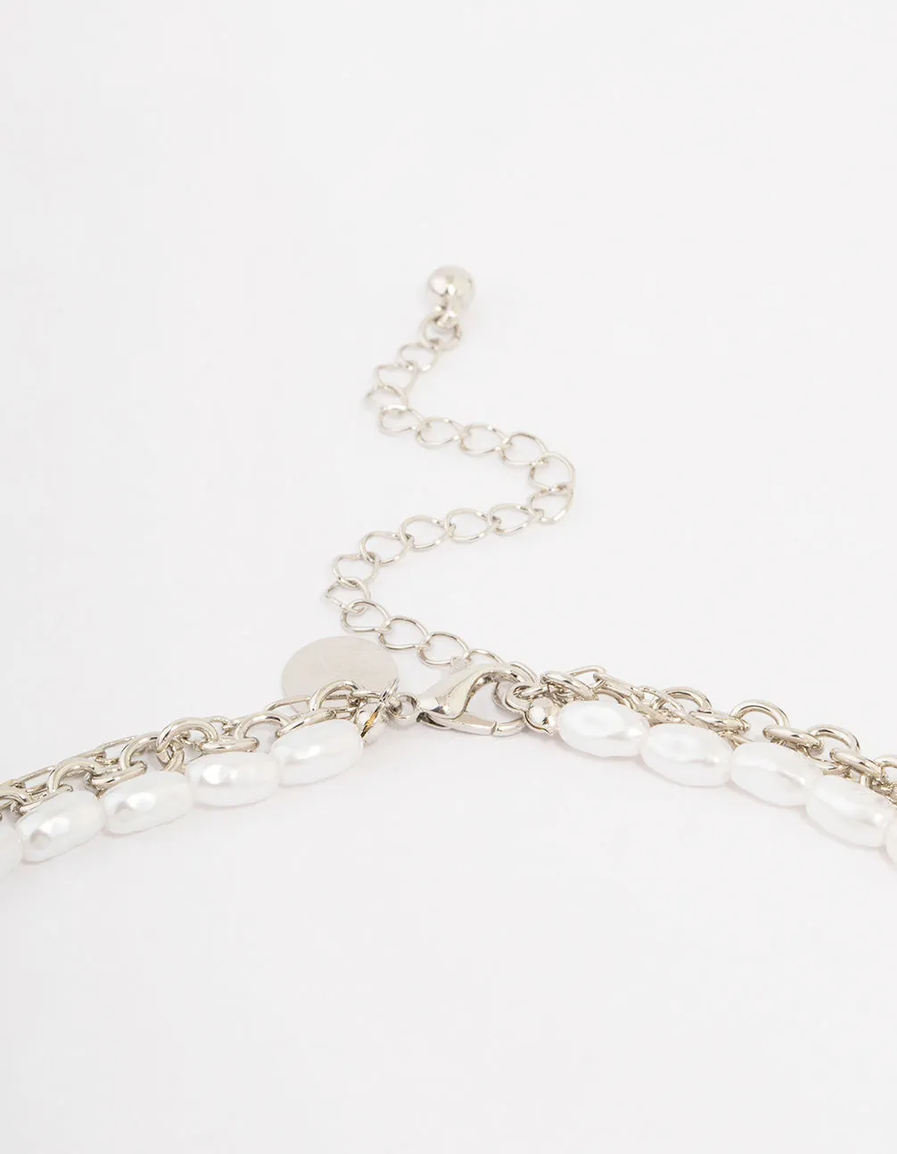 Silver Layered Pearl Cross Necklace