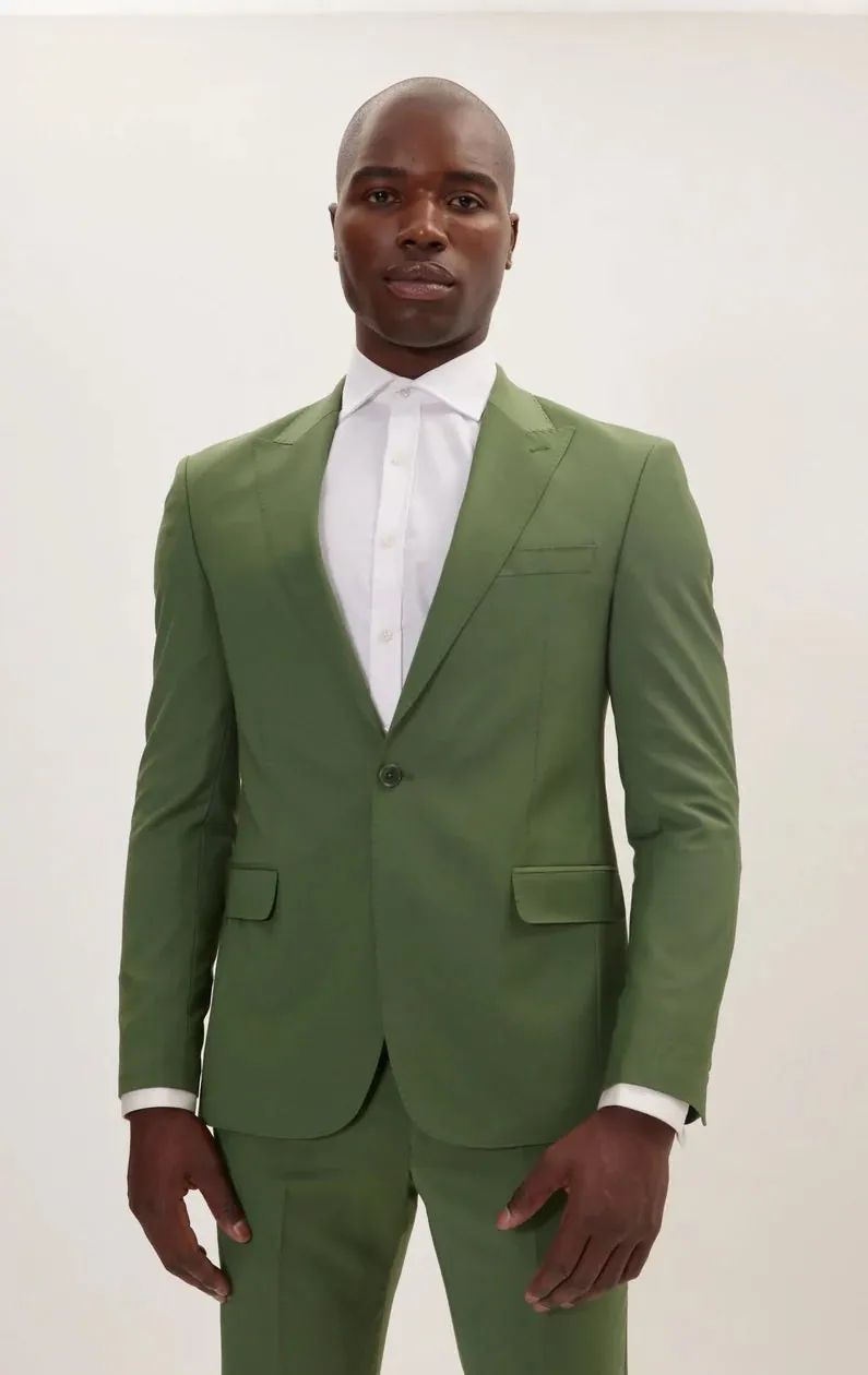 Single Breasted Peak Lapel Merino Suit - Kale