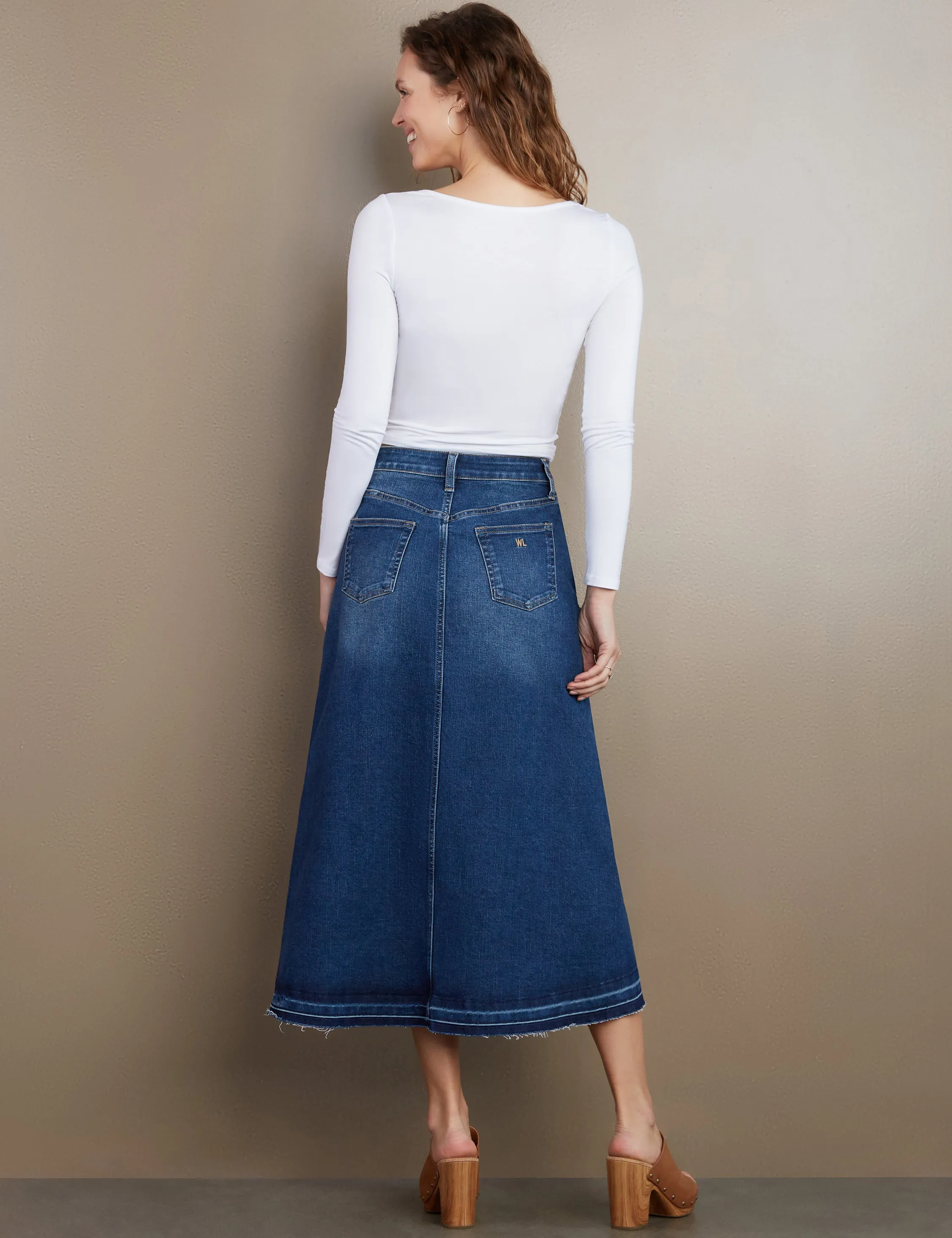 Slit Front Midi Denim Skirt