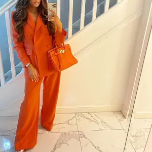 Solid Color Blazer Casual Wide Leg Pants Suit