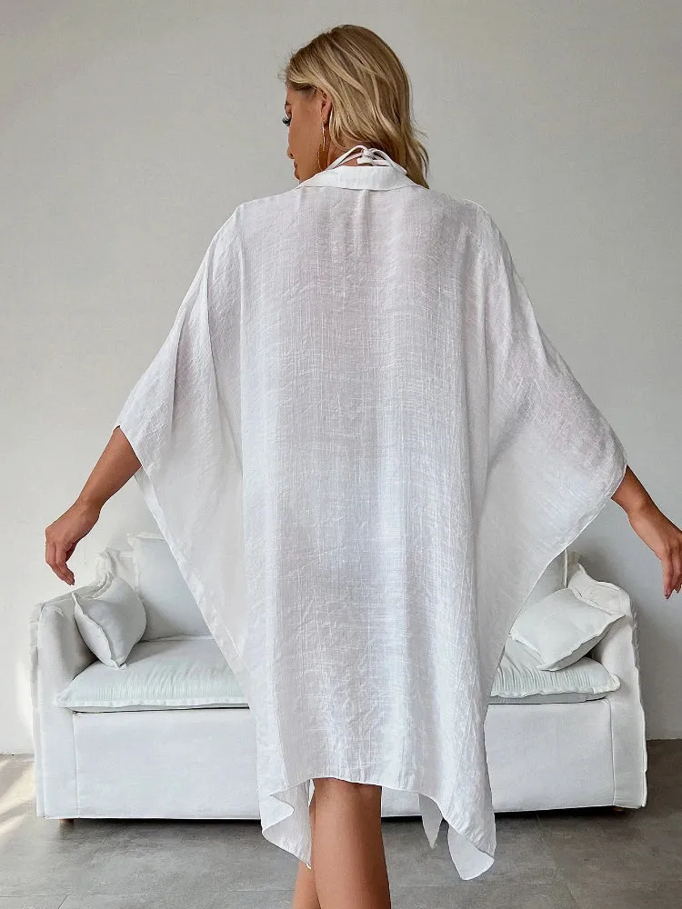 Stay Stylish and Comfortable at the Beach with Our Batwing Sleeve Beach Shirt Cover-Up