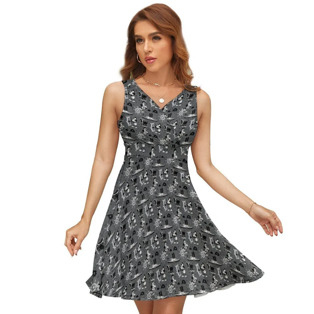 Steamboat Mickey V-Neck Sleeveless Dress