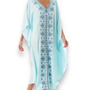 Stunning Blue Embroidery Long Kaftan