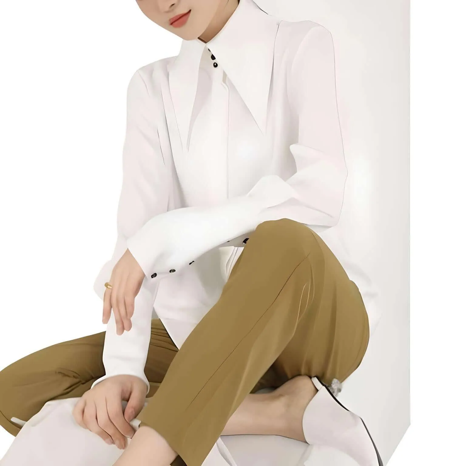 Stylish Elegant Turn Down Collar Long Sleeve Satin Shirt