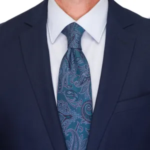 Teal Paisley Motif Woven Silk Tie