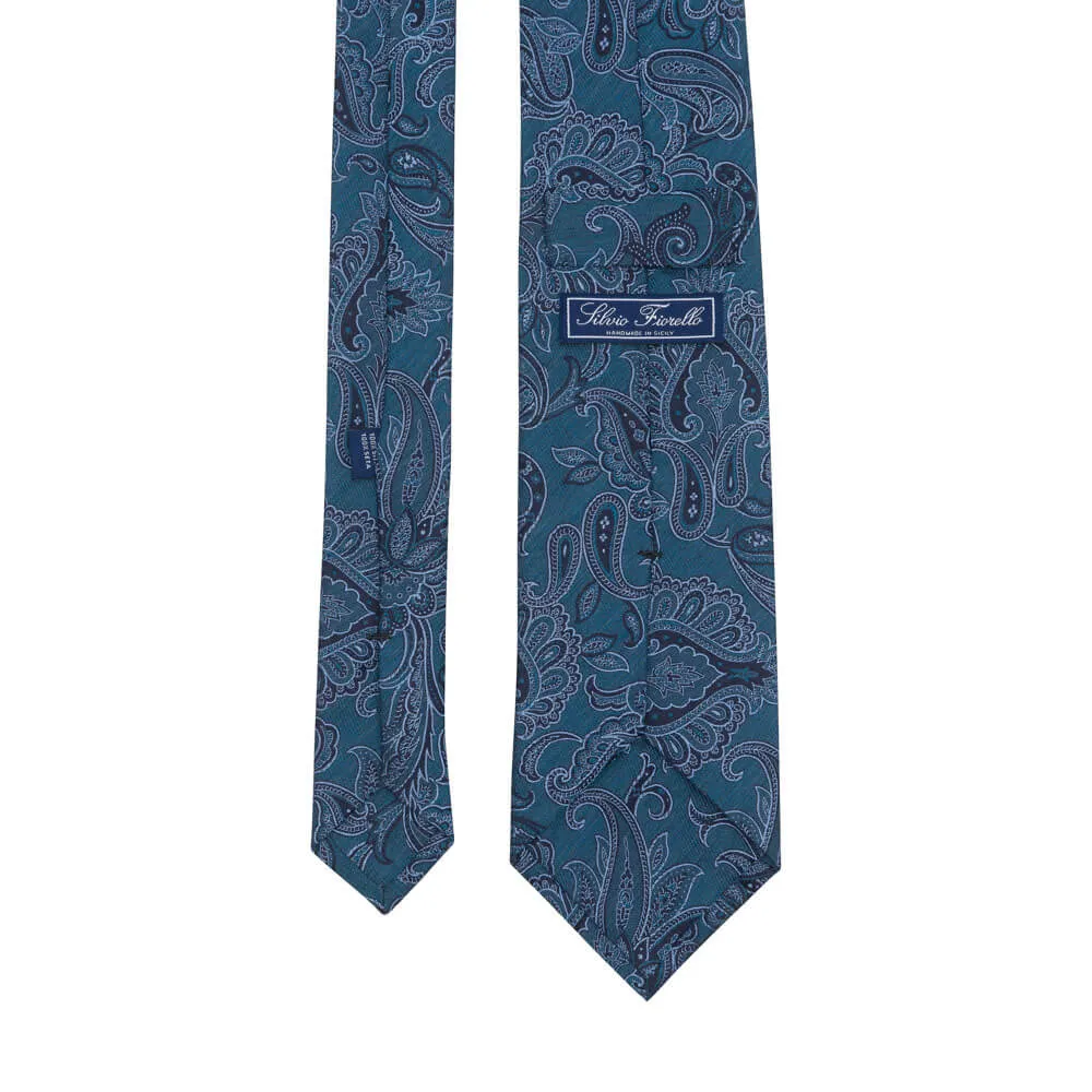 Teal Paisley Motif Woven Silk Tie