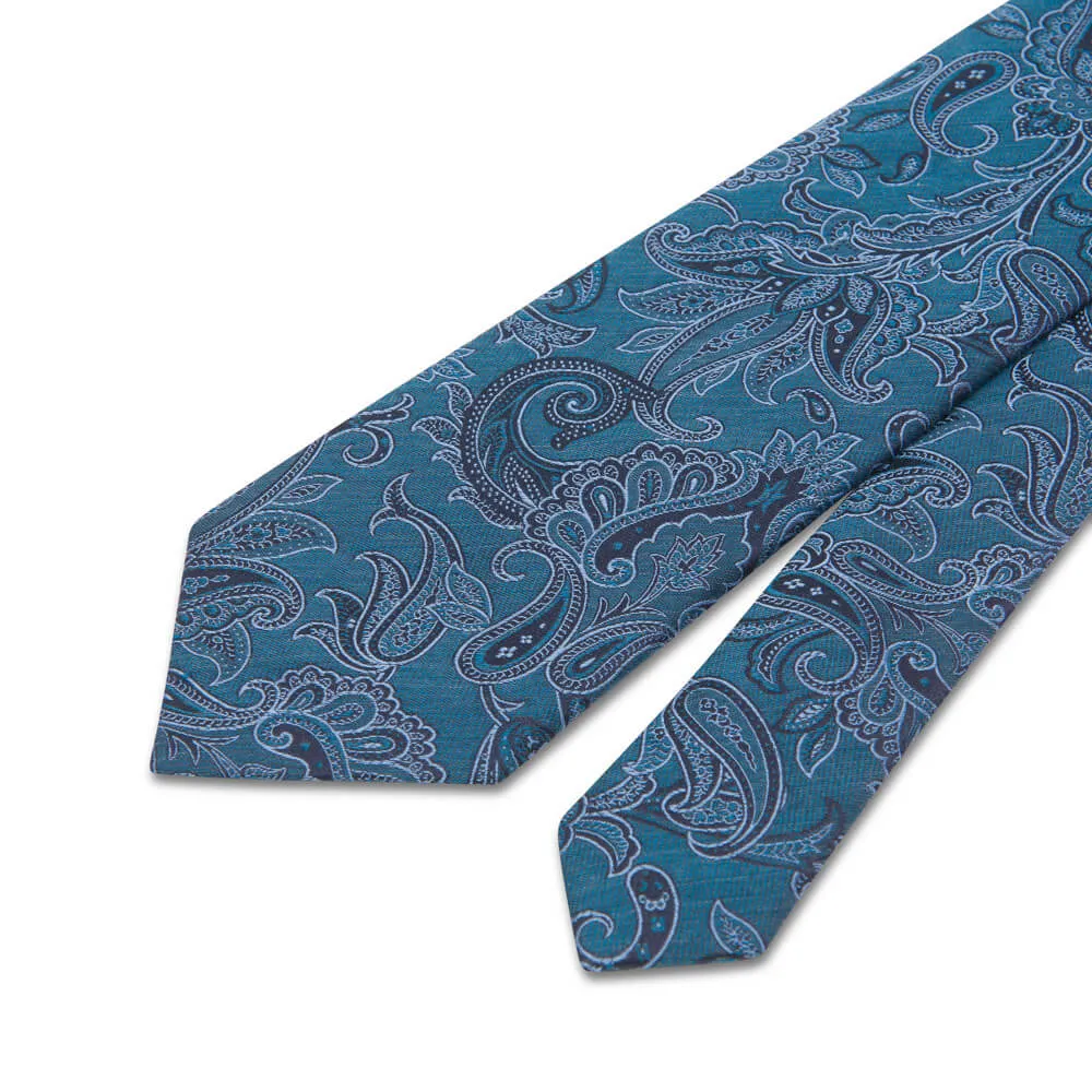 Teal Paisley Motif Woven Silk Tie