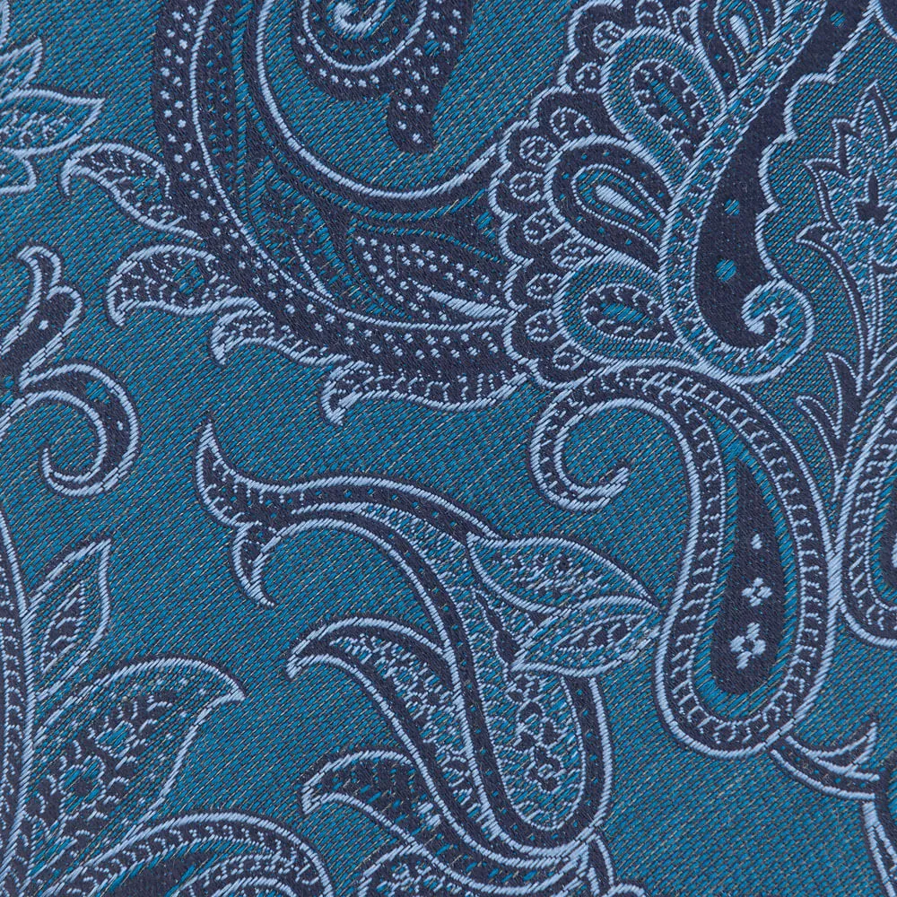 Teal Paisley Motif Woven Silk Tie