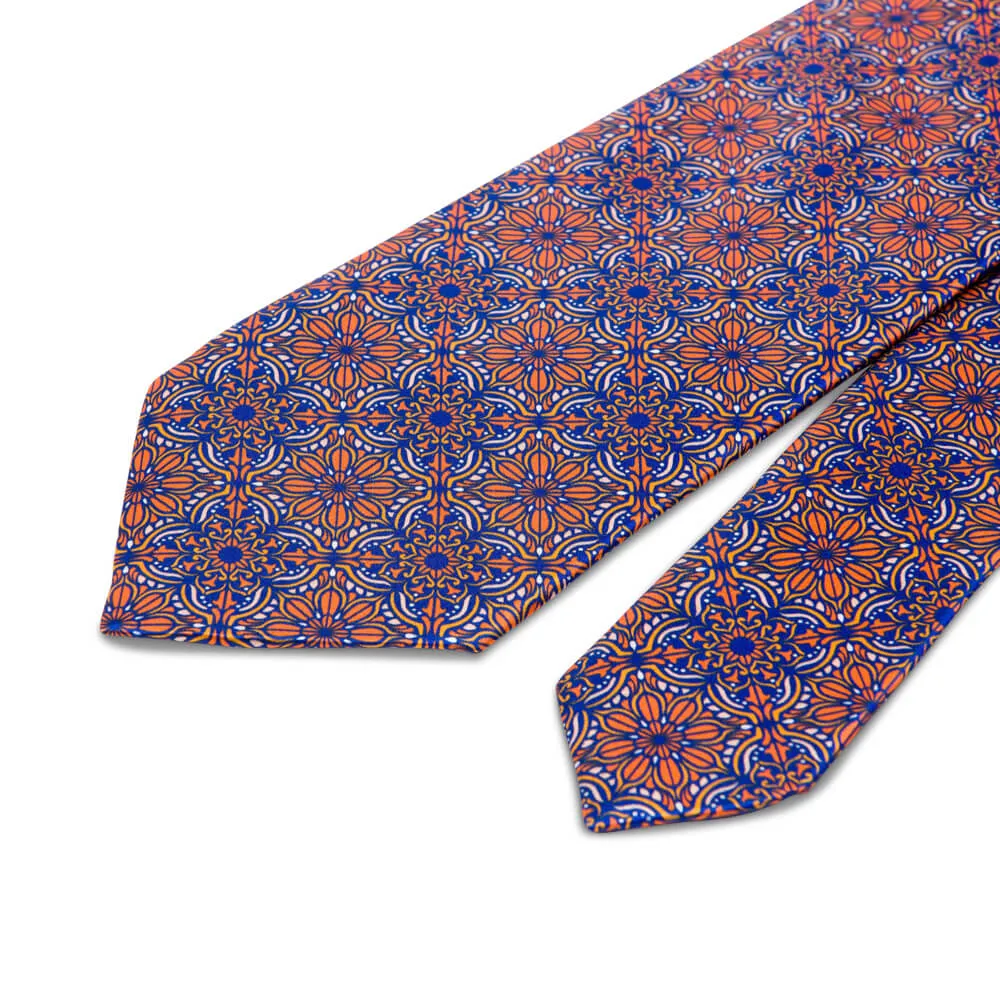 The Duomo Orange and Blue Duchesse Silk Tie