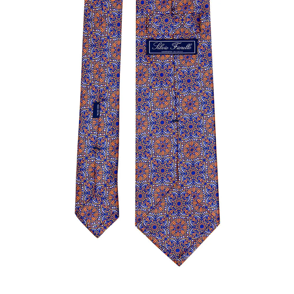 The Duomo Orange and Blue Duchesse Silk Tie