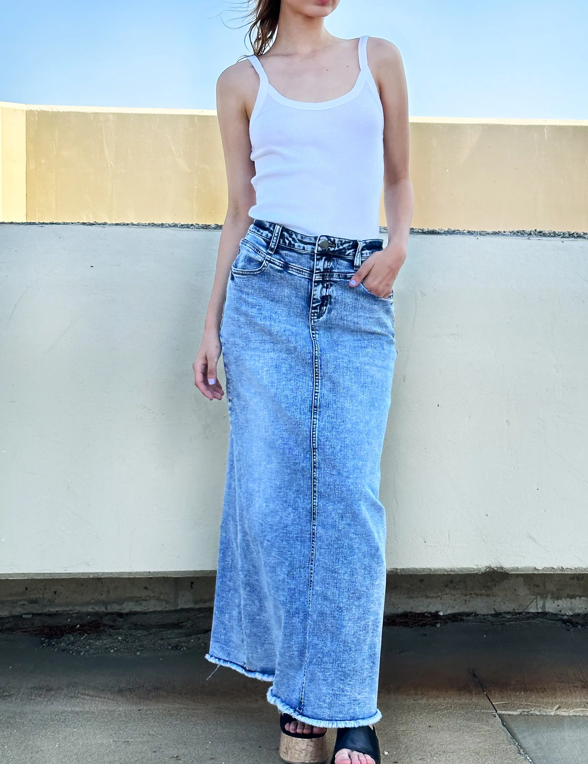 The Lowdown Denim Midi Skirt