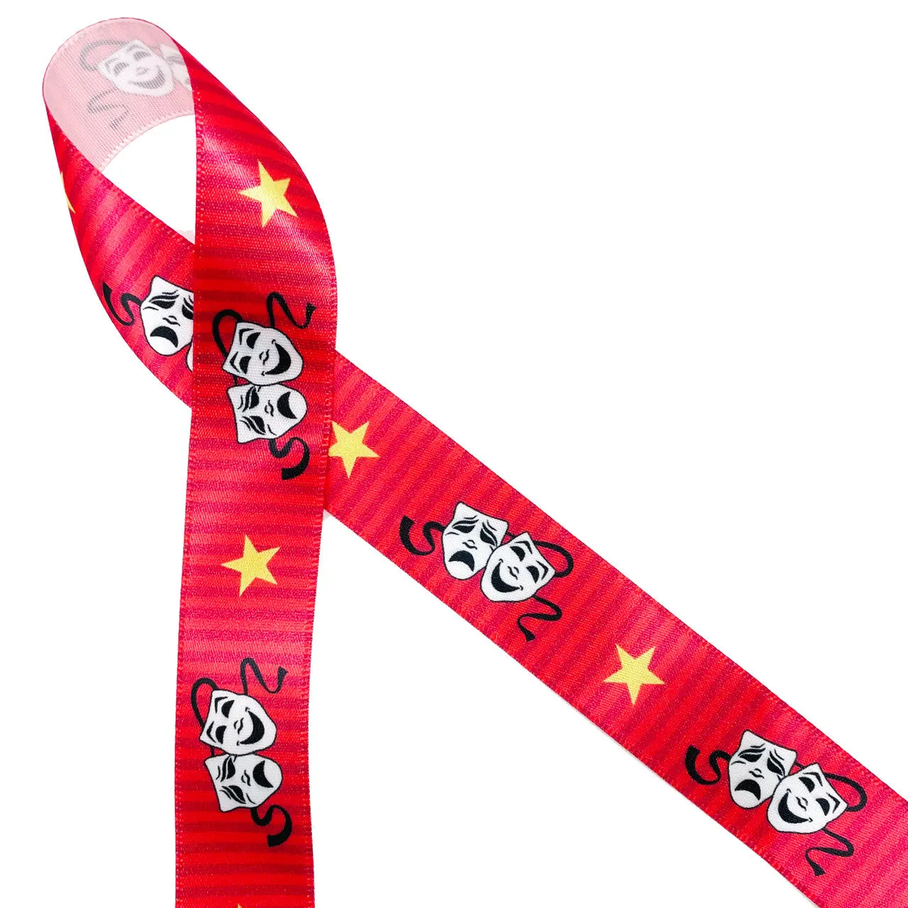 Theater Ribbon masks of Comedy and Tragedy for cast party, actors, actresses, fundraisers, party favors, floral design, printed on 7/8 satin