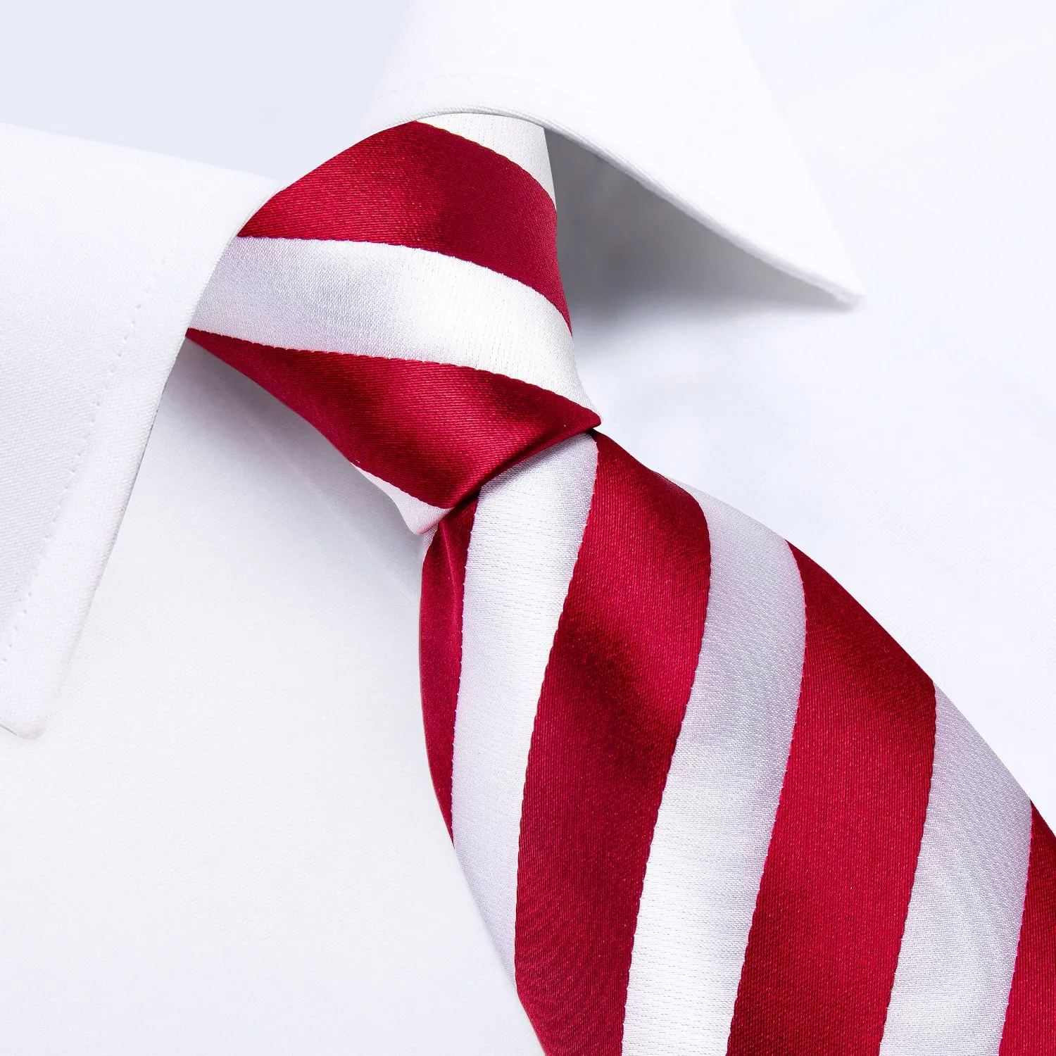 Ties2you Business Tie Red White Striped Tie Pocket Square Cufflinks Set