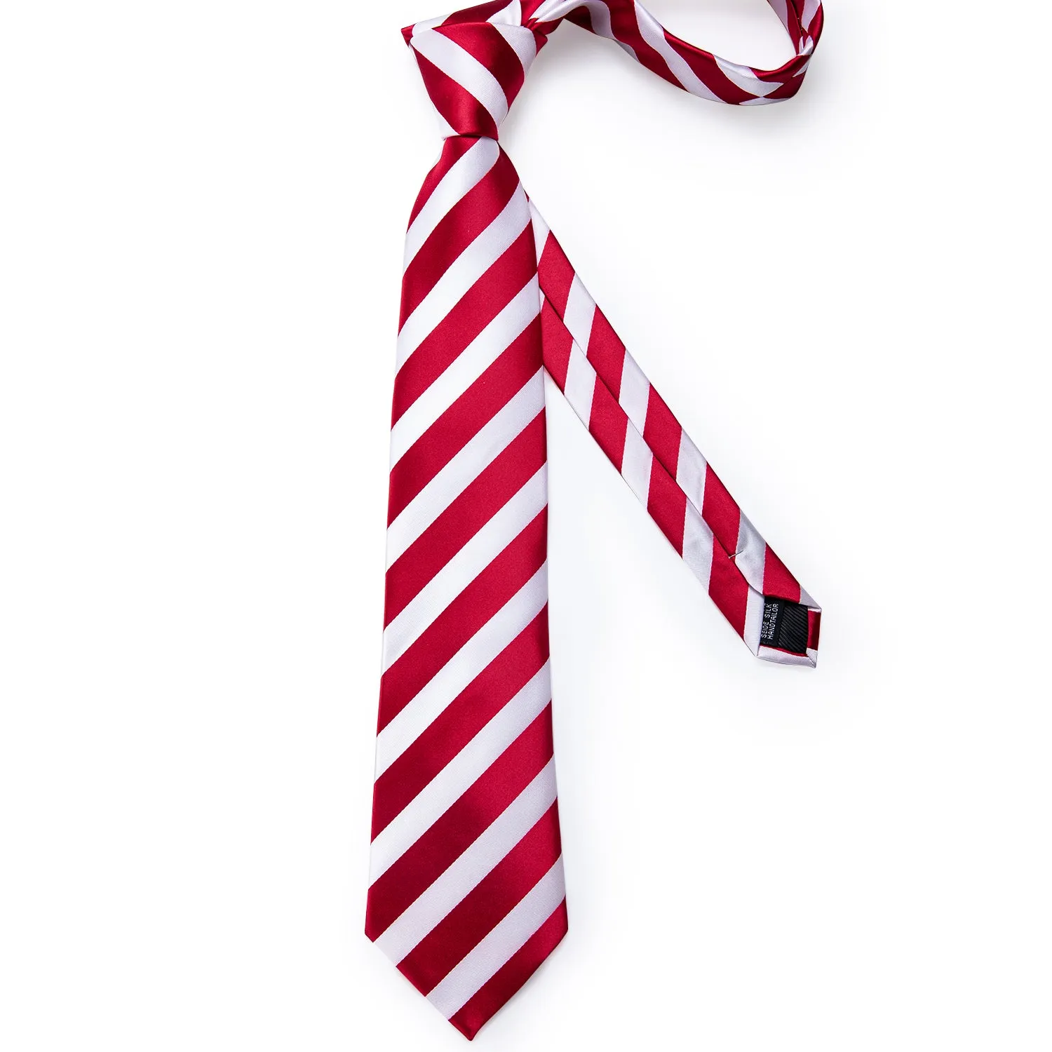 Ties2you Business Tie Red White Striped Tie Pocket Square Cufflinks Set