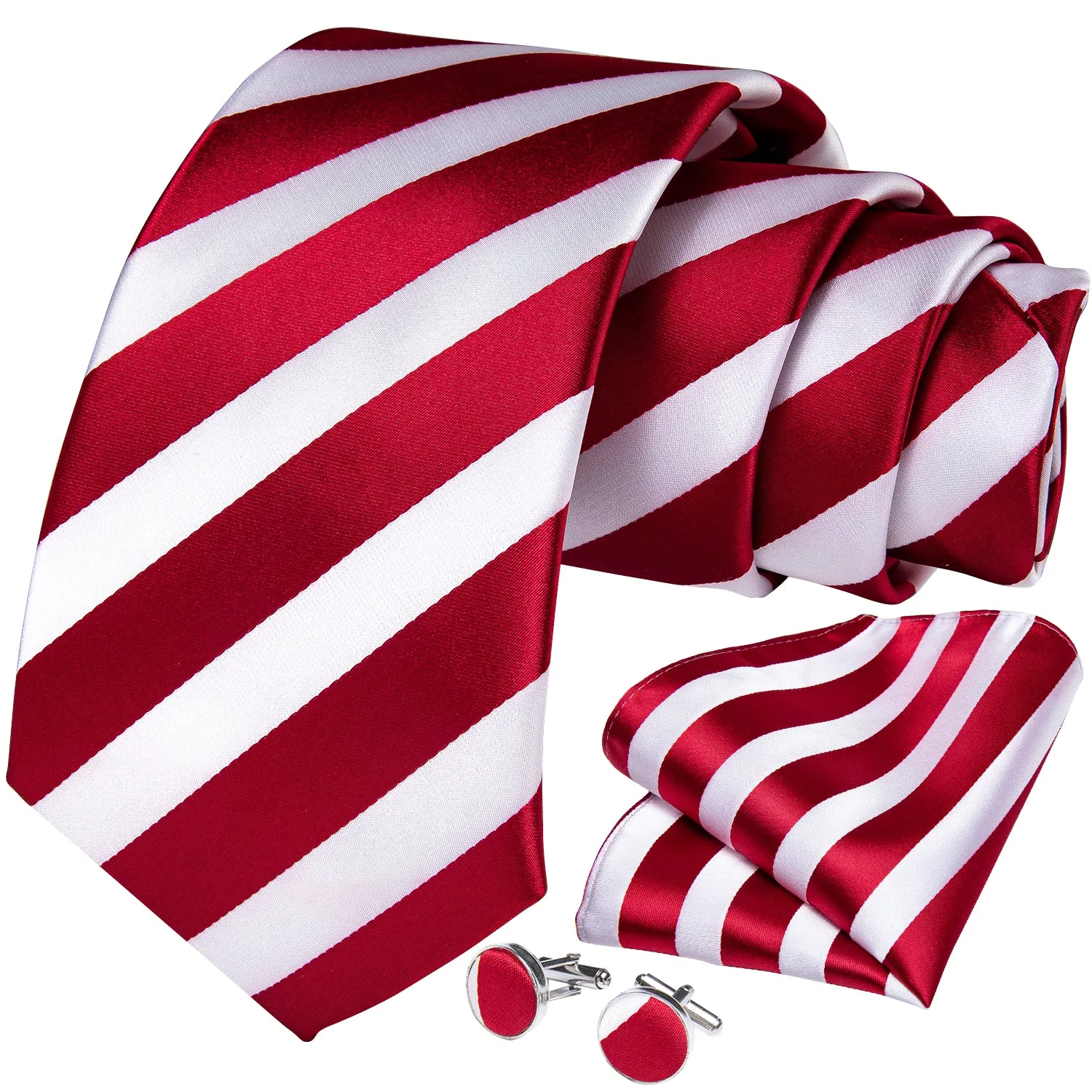 Ties2you Business Tie Red White Striped Tie Pocket Square Cufflinks Set