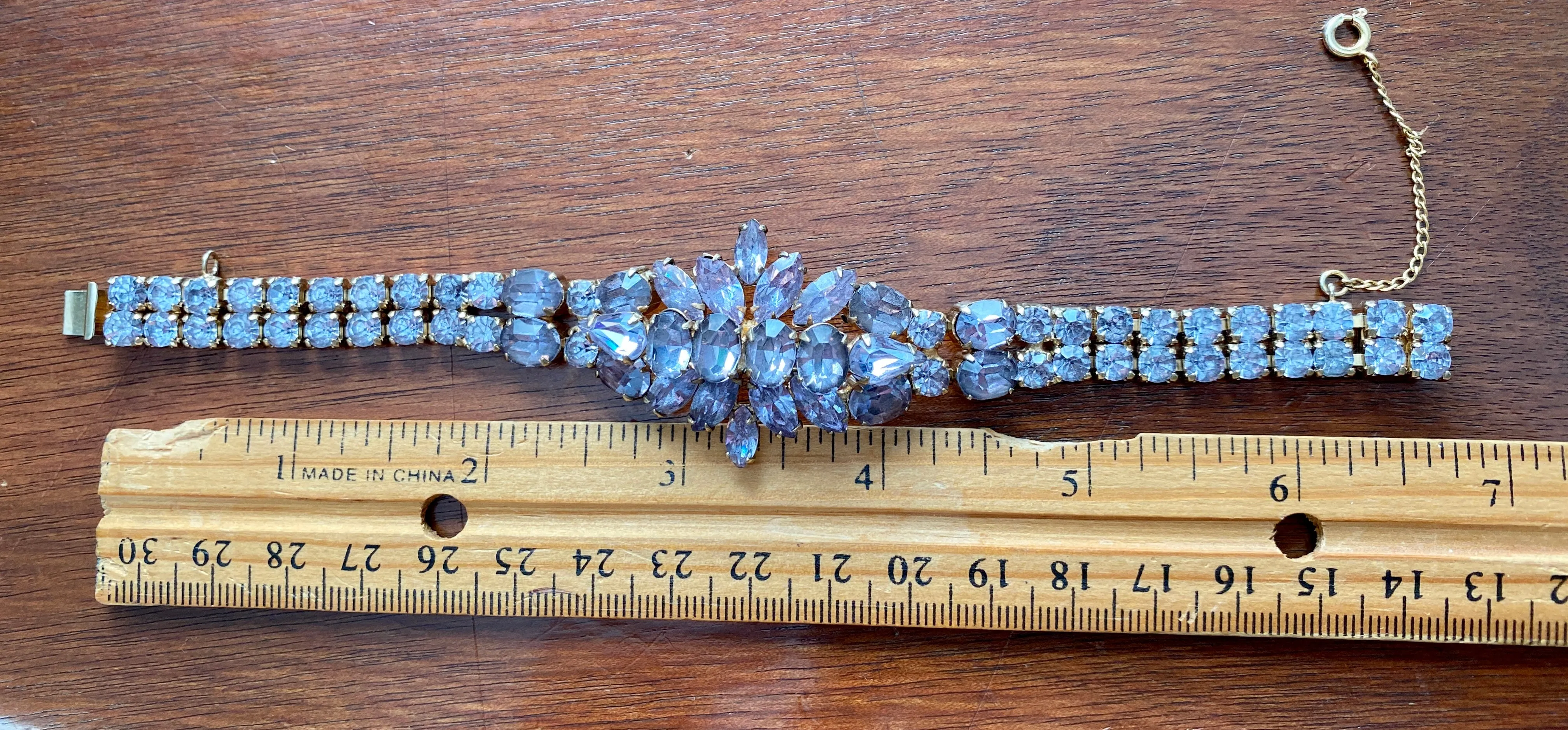 Vintage Gold Tone Kramer New York Periwinkle Blue Rhinestone Bracelet