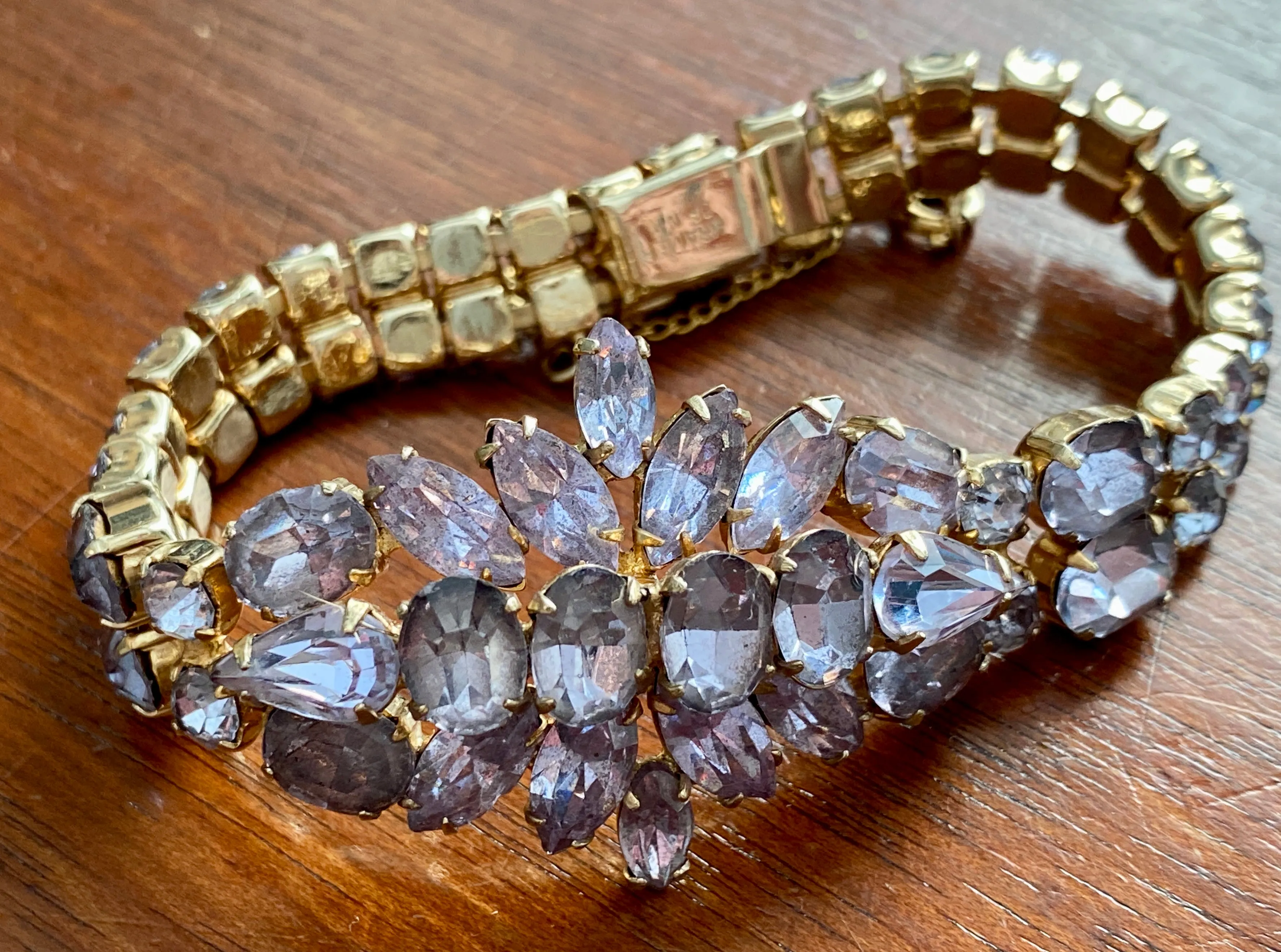 Vintage Gold Tone Kramer New York Periwinkle Blue Rhinestone Bracelet