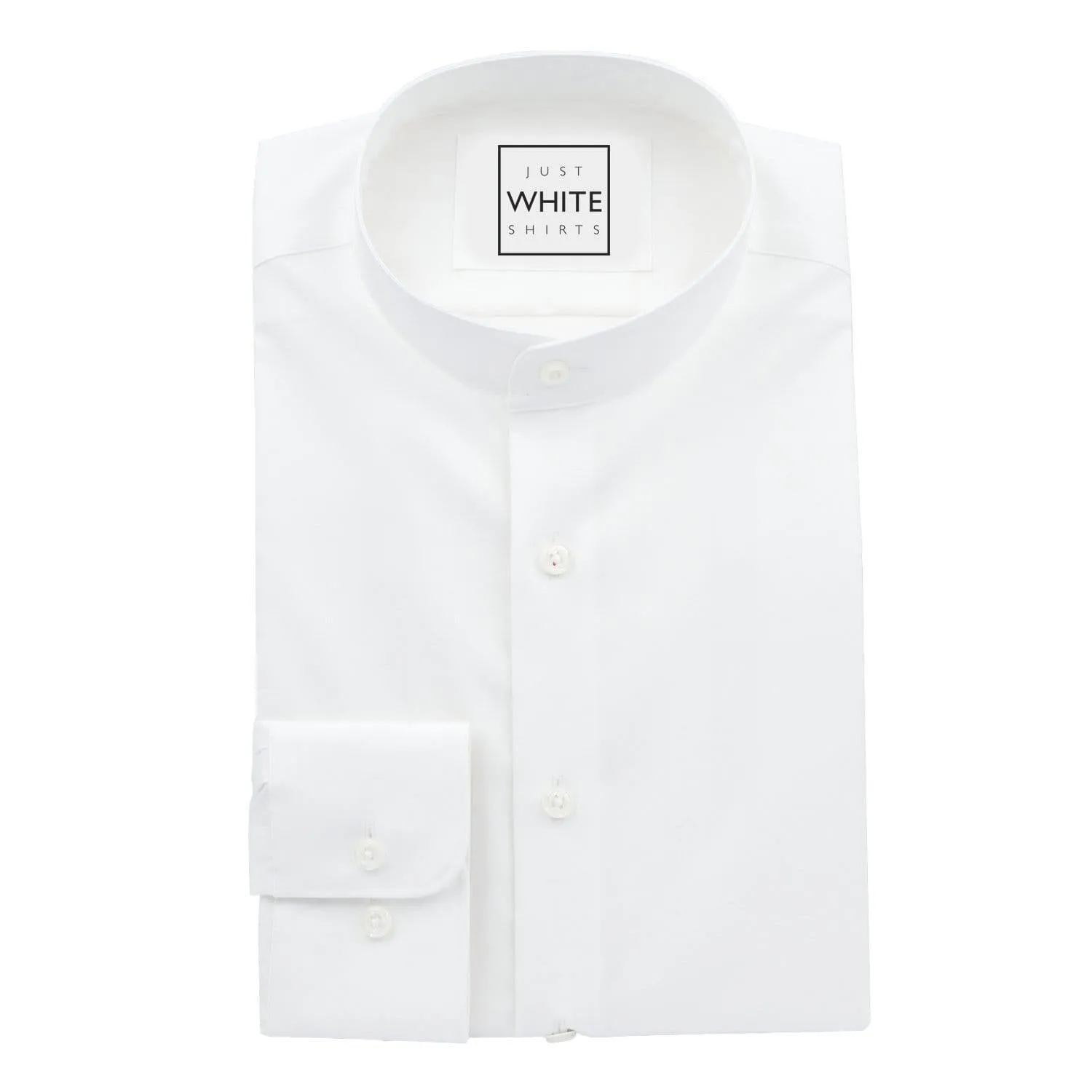 White Egyptian Cotton Non Iron Dress Shirt, Mandarin Collar and Adjustable Button Cuffs