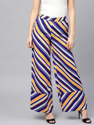 Women Blue & Yellow Stripe Pants