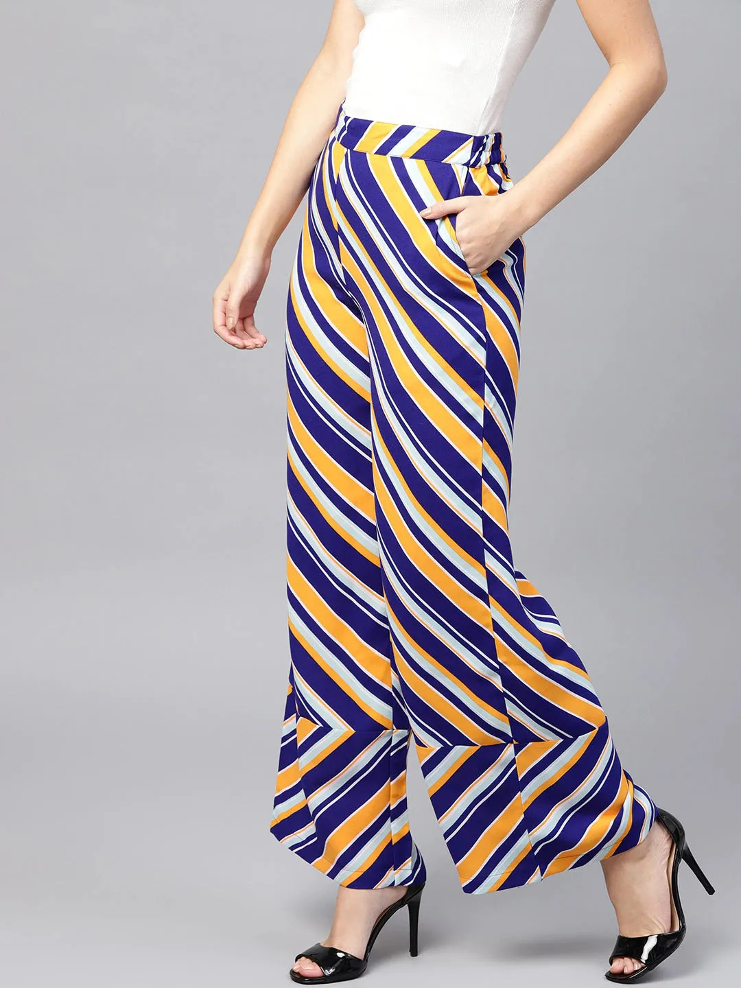 Women Blue & Yellow Stripe Pants