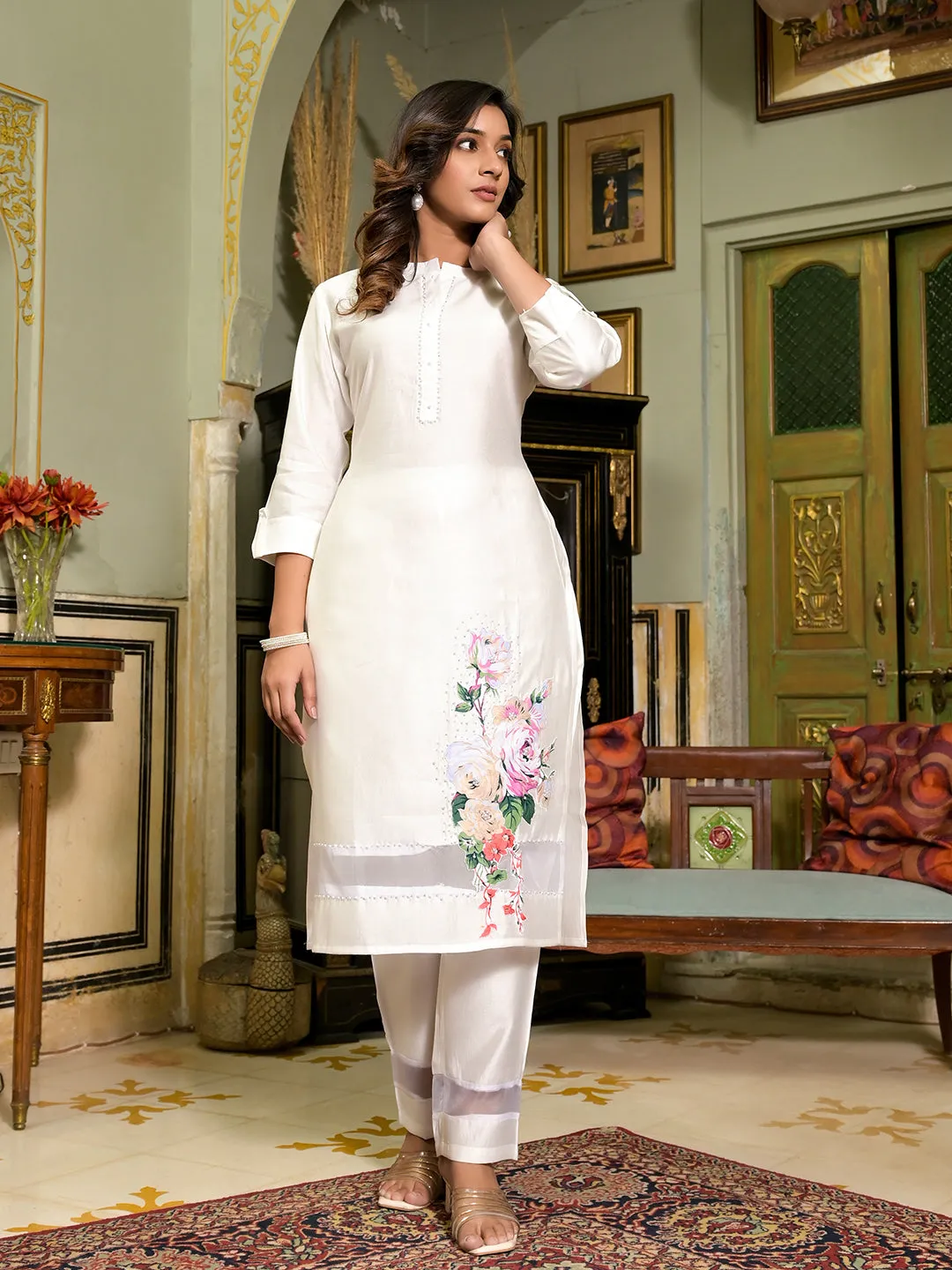 Women White Pure Silk Kurta Set