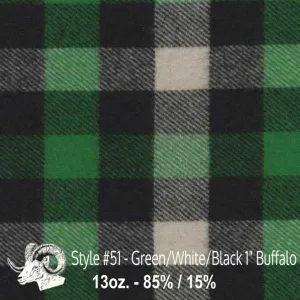 Wool Swatch - 51 - Green, White, & Black 1" Buffalo