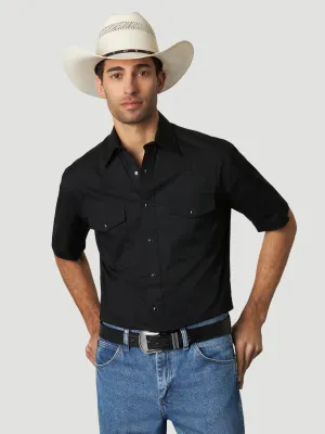 Wrangler Men's Solid Black Short Sleeve Snap Western Shirt