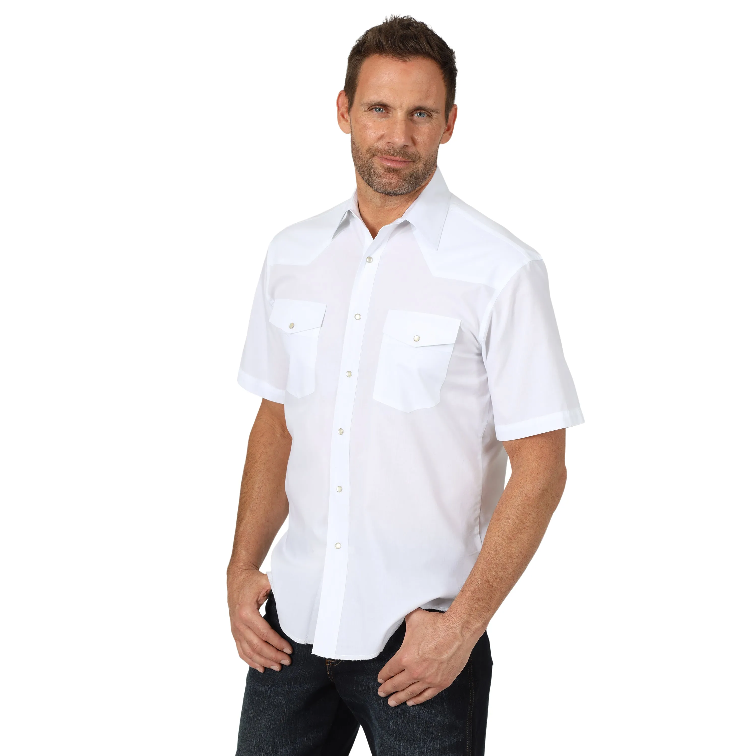 Wrangler Men's Solid White Short Sleeve Snap Western Shirt