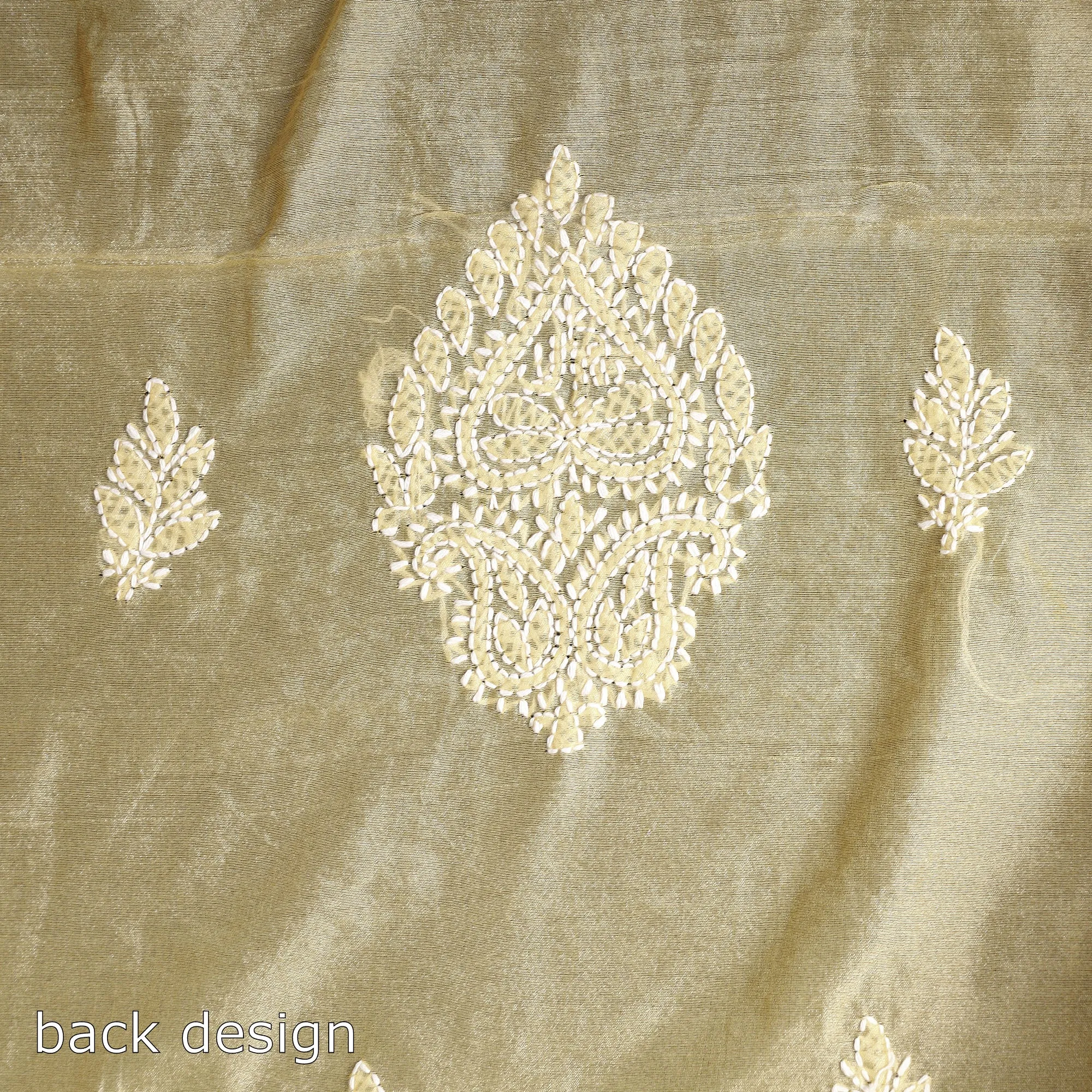 Yellow - Lucknow Chikankari with Parsi Style Embroidery Chanderi Silk Kurta Material - 3.2 Meter